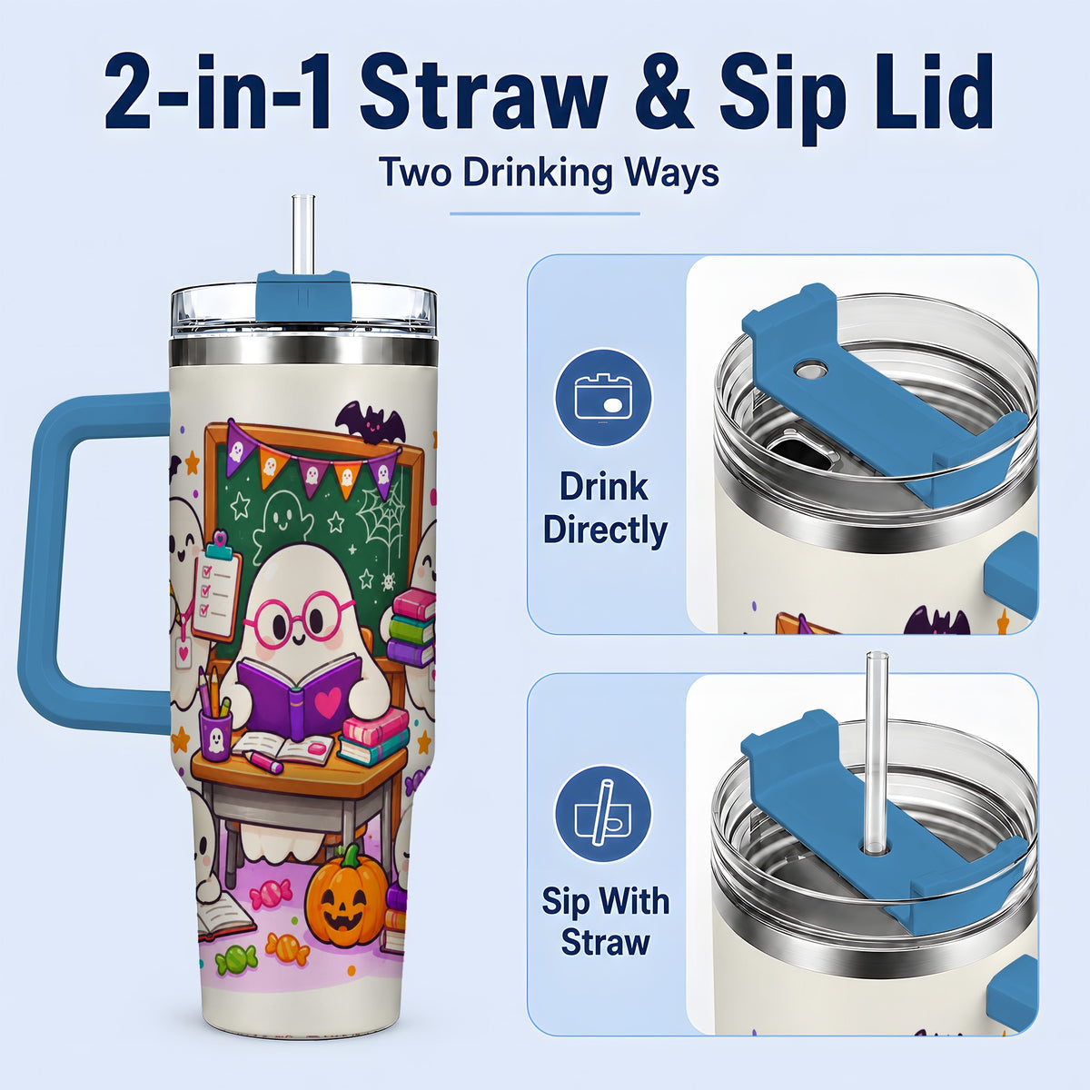 #pl[40oz|Blue] Cute Ghost School Halloween 40oz Tumbler for Teachers