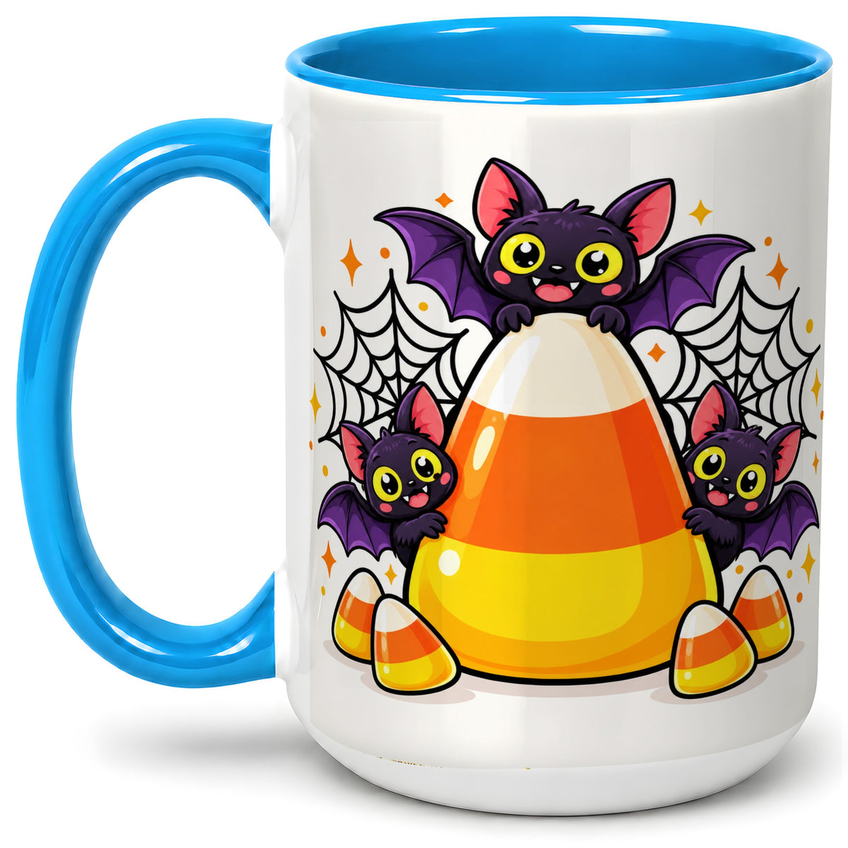 #pl[15oz|Blue] Halloween Bat Candy Corn Ceramic Mug for Halloween Fans