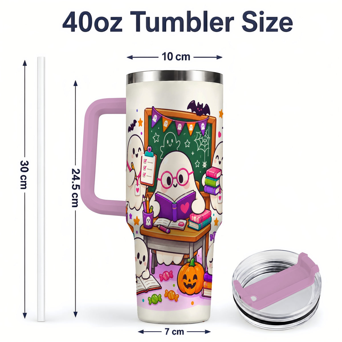#pl[40oz|Pink] Cute Ghost School Halloween 40oz Tumbler for Teachers