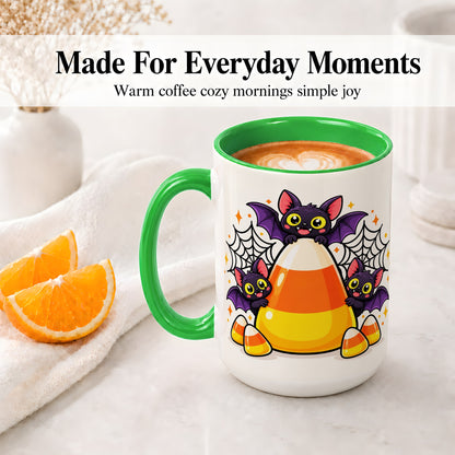 #pl[15oz|Green] Halloween Bat Candy Corn Ceramic Mug for Halloween Fans