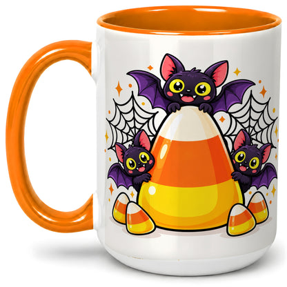 #pl[15oz|Orange] Halloween Bat Candy Corn Ceramic Mug for Halloween Fans
