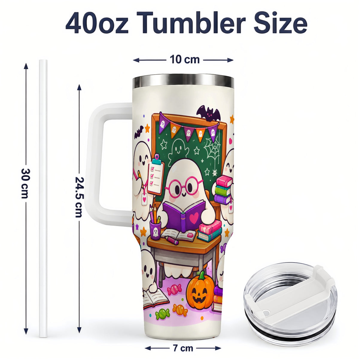 #pl[40oz|White] Cute Ghost School Halloween 40oz Tumbler for Teachers