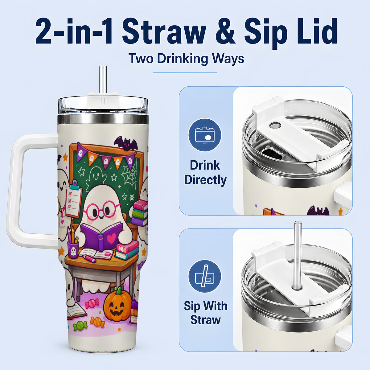 #pl[40oz|White] Cute Ghost School Halloween 40oz Tumbler for Teachers