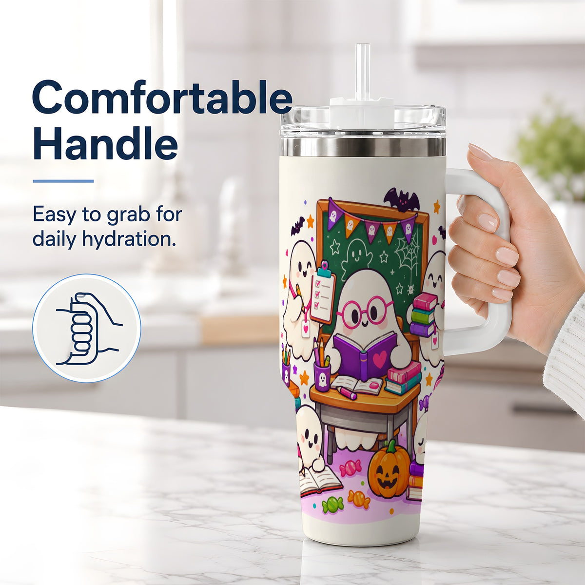 #pl[40oz|White] Cute Ghost School Halloween 40oz Tumbler for Teachers