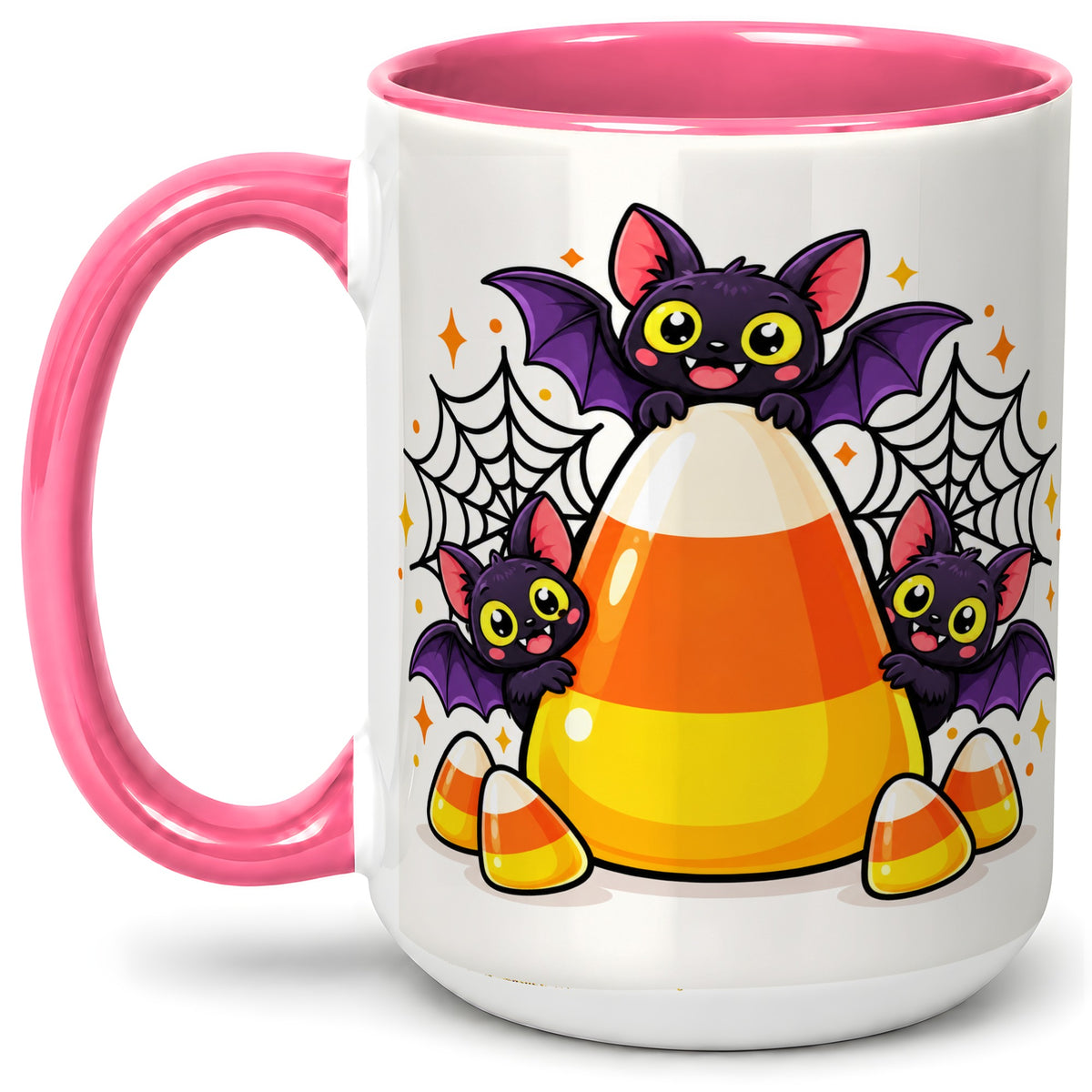 #pl[15oz|Pink] Halloween Bat Candy Corn Ceramic Mug for Halloween Fans