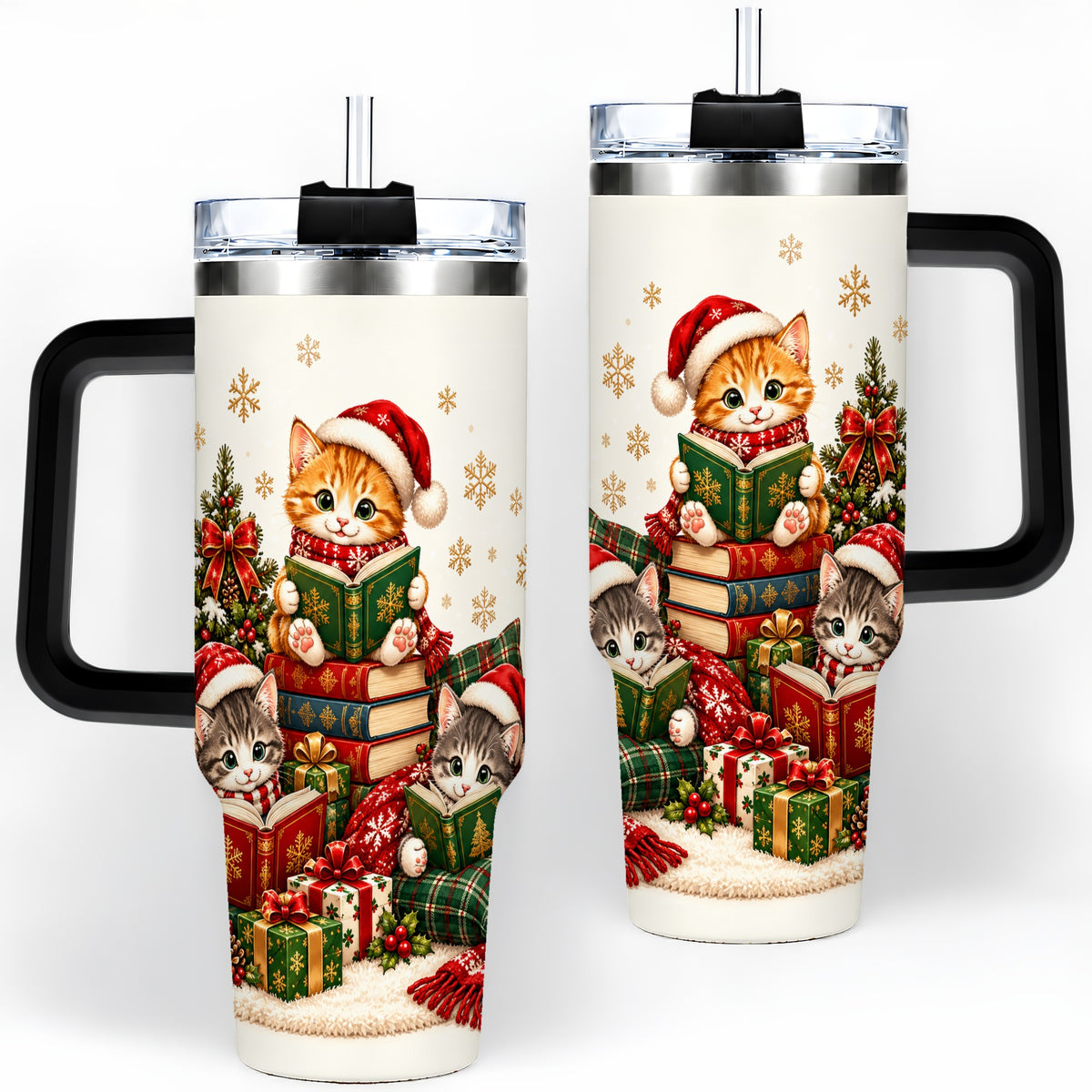 #pl[40oz|Black] Christmas Cat Reading 40oz Tumbler for Cat Lovers