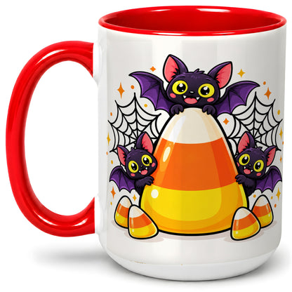 #pl[15oz|Red] Halloween Bat Candy Corn Ceramic Mug for Halloween Fans