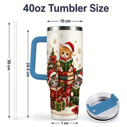 #pl[40oz|Blue] Christmas Cat Reading 40oz Tumbler for Cat Lovers