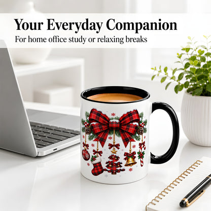#pl[11oz|Black] Plaid Christmas Bow Ceramic Mug for Holiday Fans