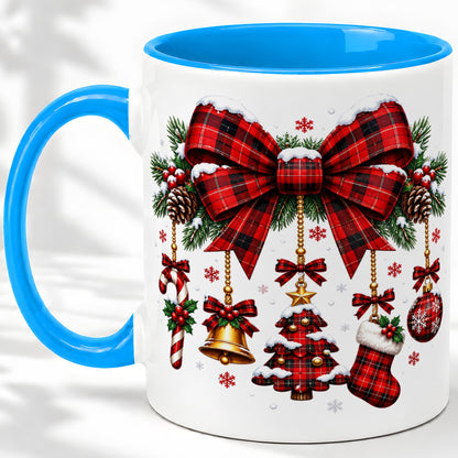 #pl[11oz|Blue] Plaid Christmas Bow Ceramic Mug for Holiday Fans