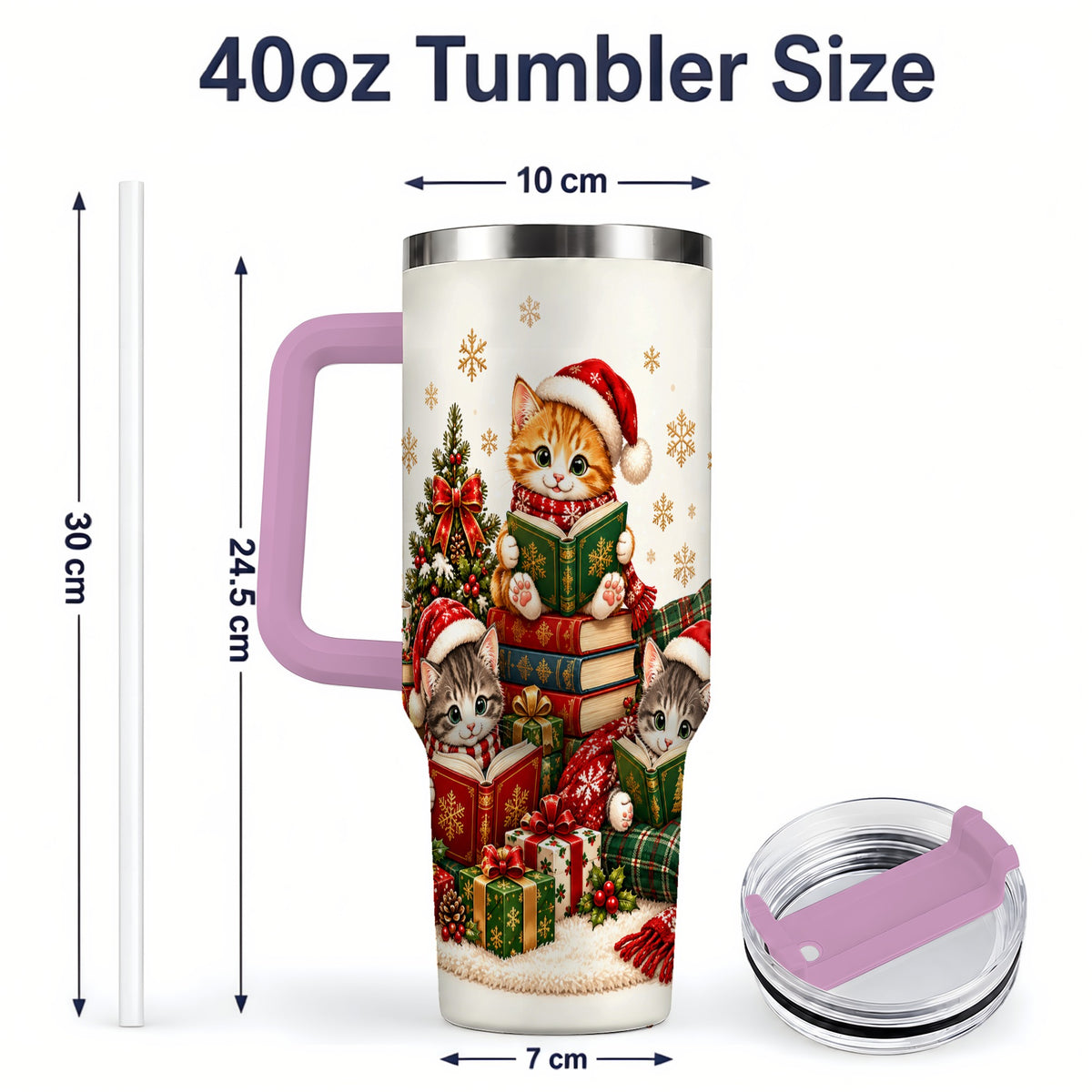 #pl[40oz|Pink] Christmas Cat Reading 40oz Tumbler for Cat Lovers