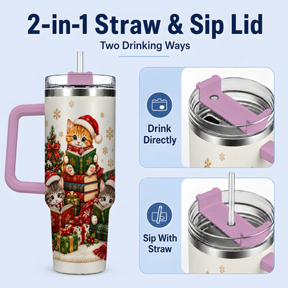 #pl[40oz|Pink] Christmas Cat Reading 40oz Tumbler for Cat Lovers