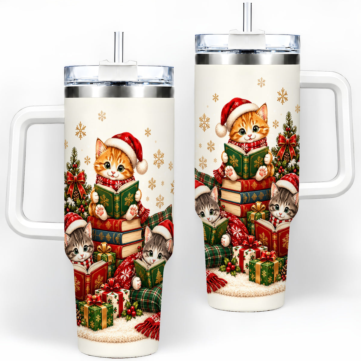 Christmas Cat Reading 40oz Tumbler for Cat Lovers