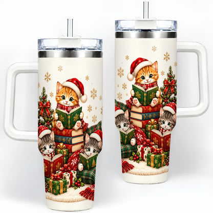 Christmas Cat Reading 40oz Tumbler for Cat Lovers