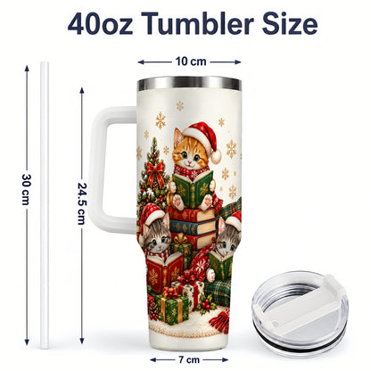 #pl[40oz|White] Christmas Cat Reading 40oz Tumbler for Cat Lovers