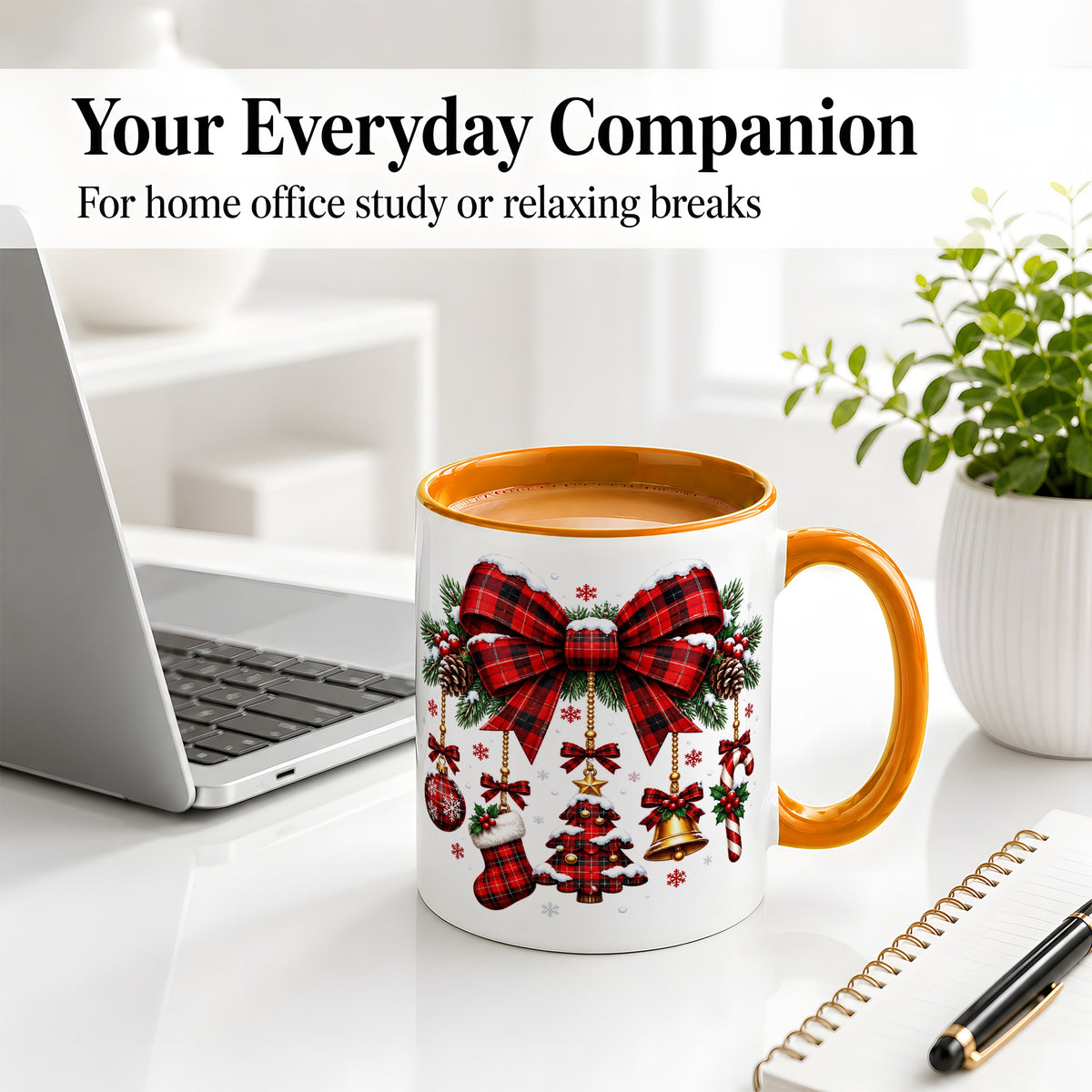 #pl[11oz|Orange] Plaid Christmas Bow Ceramic Mug for Holiday Fans