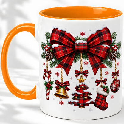 #pl[11oz|Orange] Plaid Christmas Bow Ceramic Mug for Holiday Fans