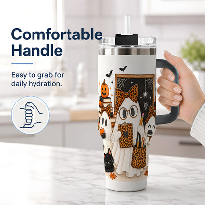 #pl[40oz|Black] Leopard Ghost Teacher Halloween 40oz Tumbler
