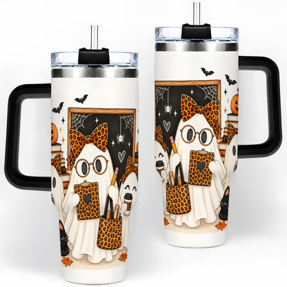 #pl[40oz|Black] Leopard Ghost Teacher Halloween 40oz Tumbler