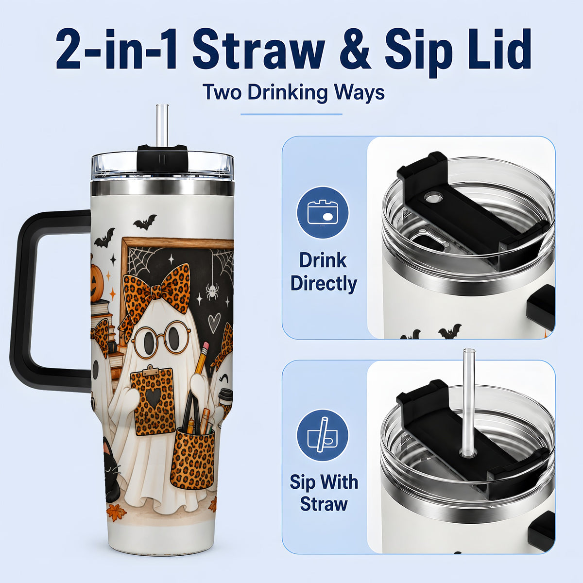 #pl[40oz|Black] Leopard Ghost Teacher Halloween 40oz Tumbler