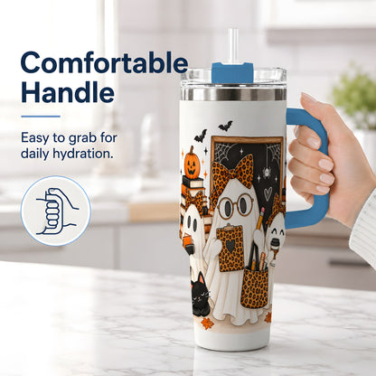#pl[40oz|Blue] Leopard Ghost Teacher Halloween 40oz Tumbler