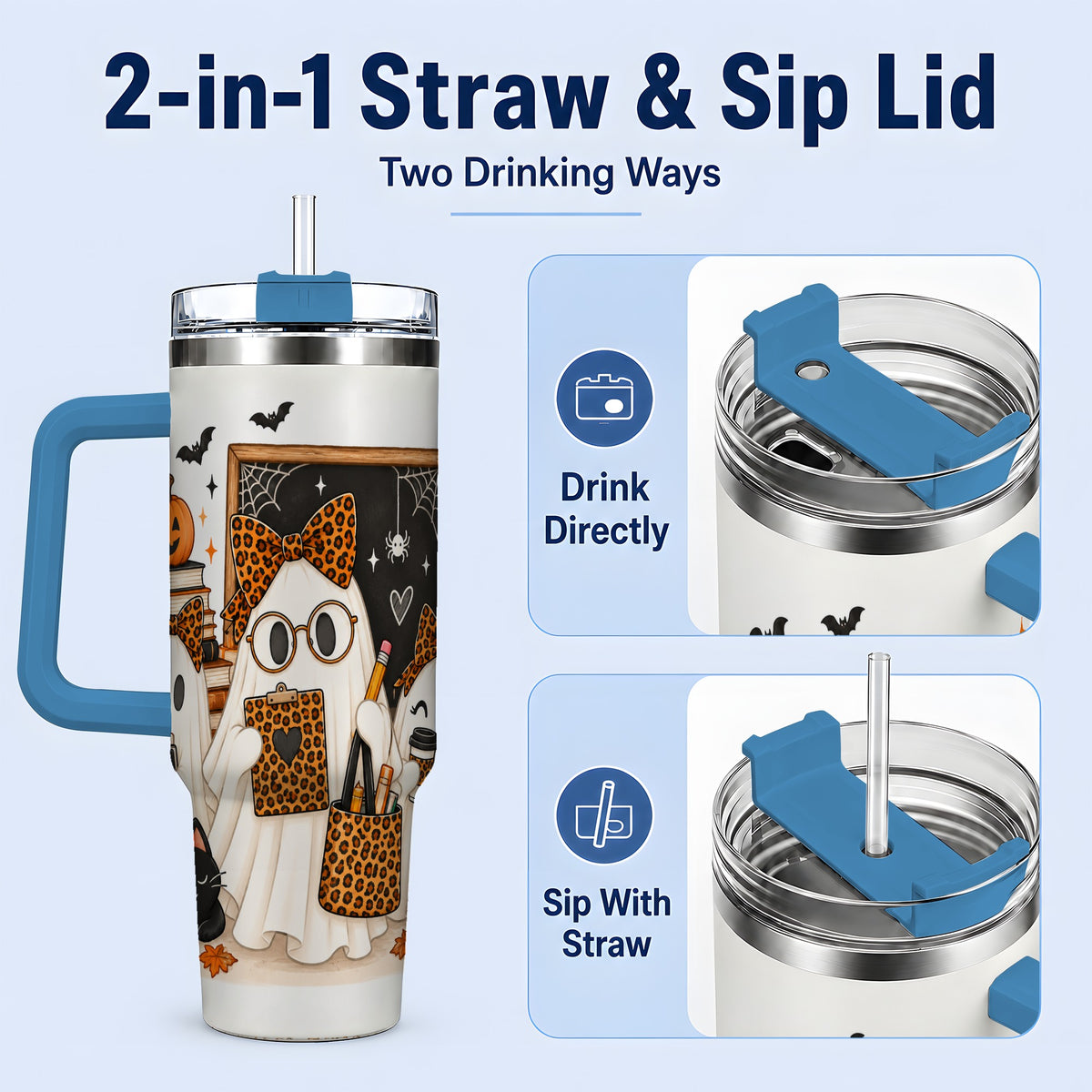 #pl[40oz|Blue] Leopard Ghost Teacher Halloween 40oz Tumbler