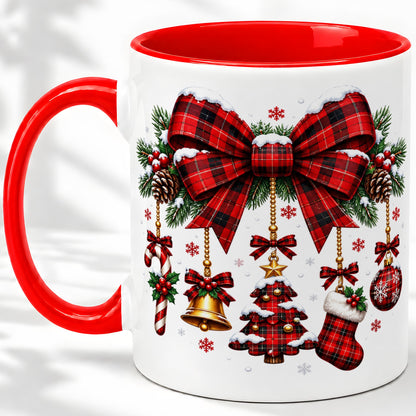 Plaid Christmas Bow Ceramic Mug for Holiday Fans