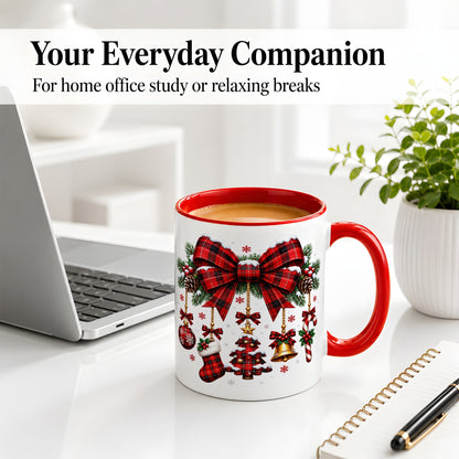 #pl[11oz|Red] Plaid Christmas Bow Ceramic Mug for Holiday Fans
