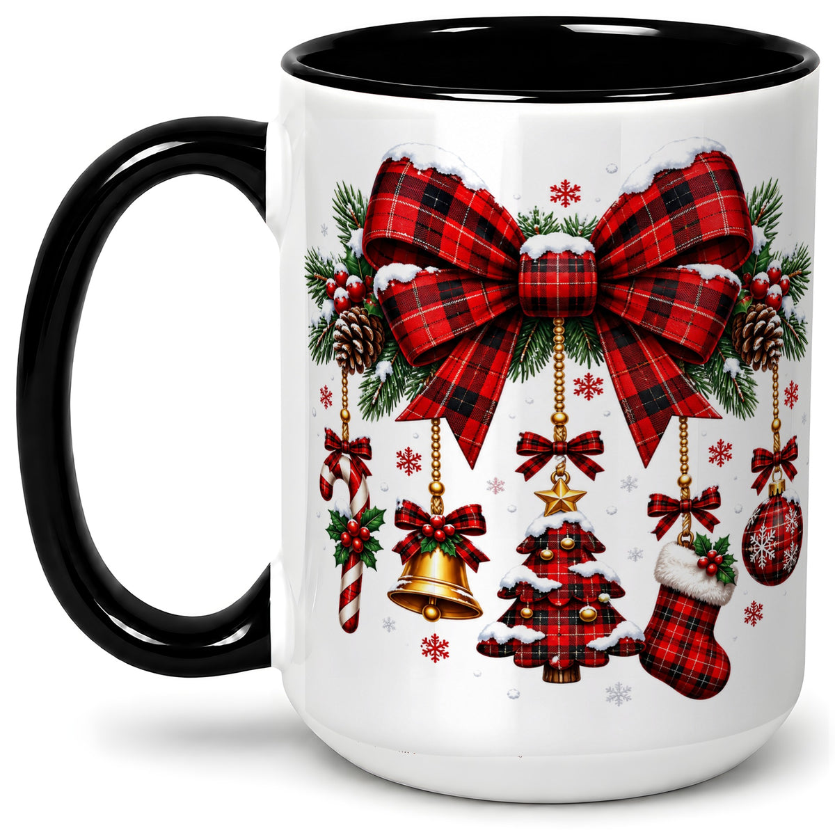 #pl[15oz|Black] Plaid Christmas Bow Ceramic Mug for Holiday Fans