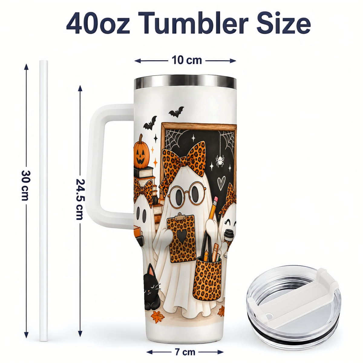 #pl[40oz|White] Leopard Ghost Teacher Halloween 40oz Tumbler