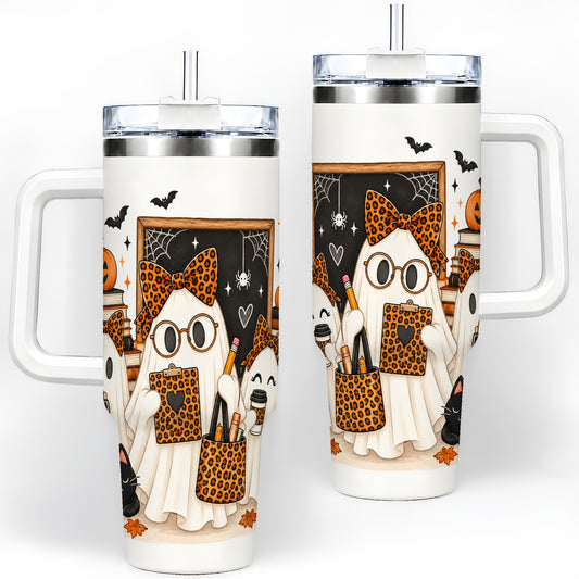 Leopard Ghost Teacher Halloween 40oz Tumbler