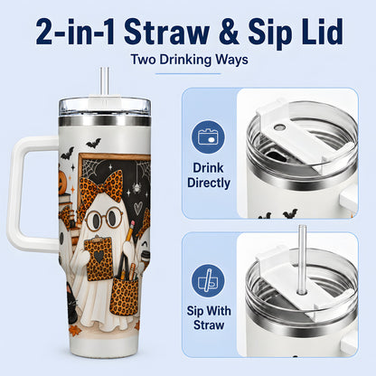 #pl[40oz|White] Leopard Ghost Teacher Halloween 40oz Tumbler
