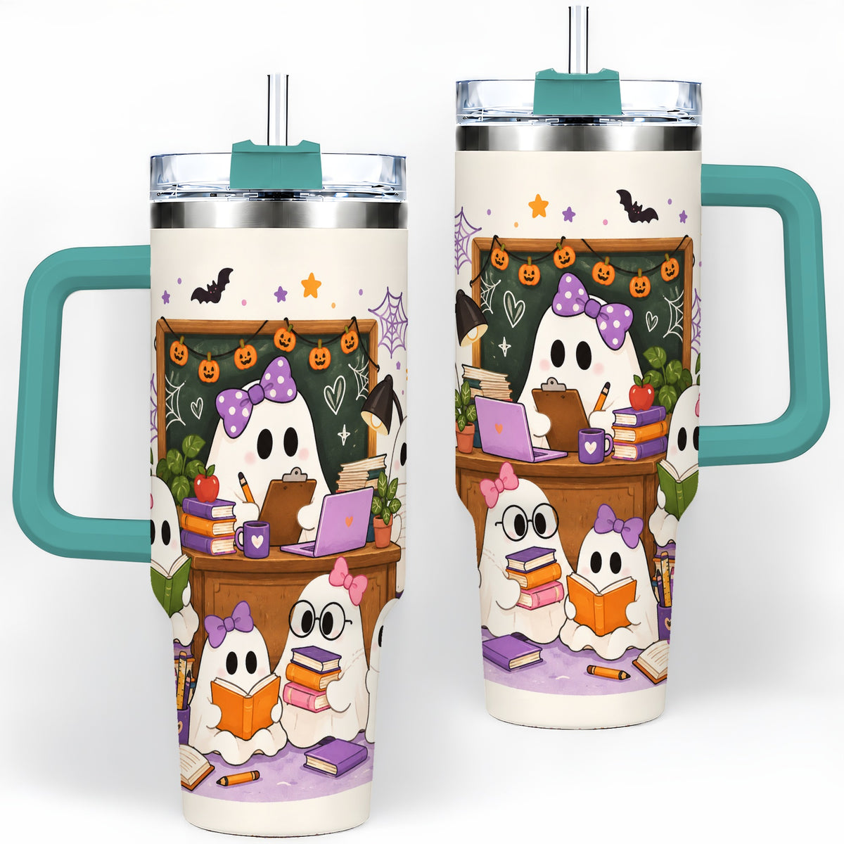 #pl[40oz|Green] Cute Ghost Classroom Halloween 40oz Tumbler