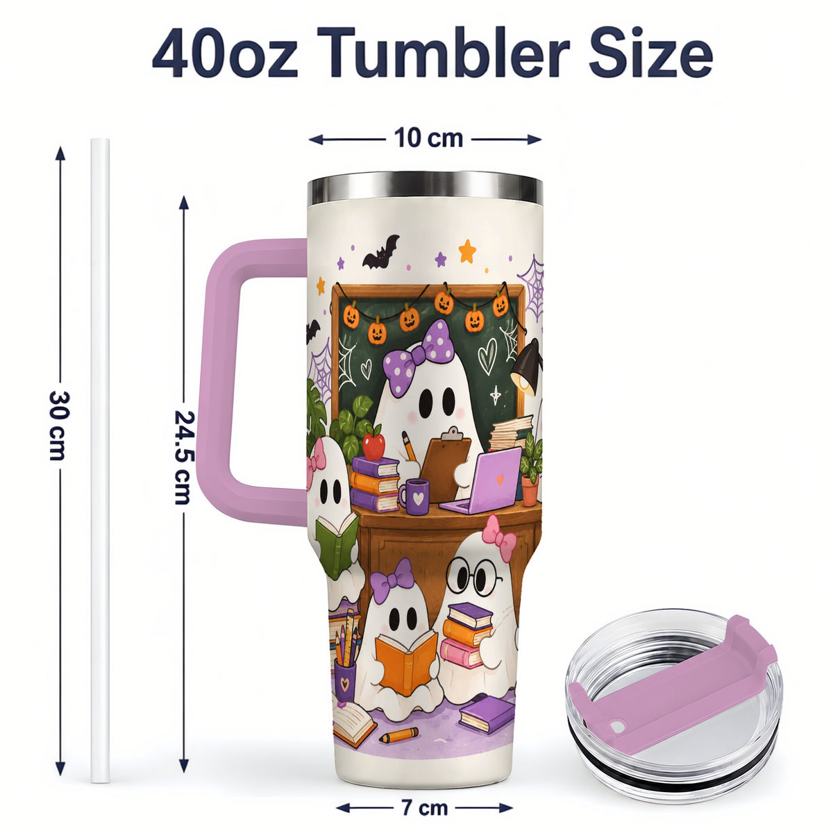 #pl[40oz|Pink] Cute Ghost Classroom Halloween 40oz Tumbler