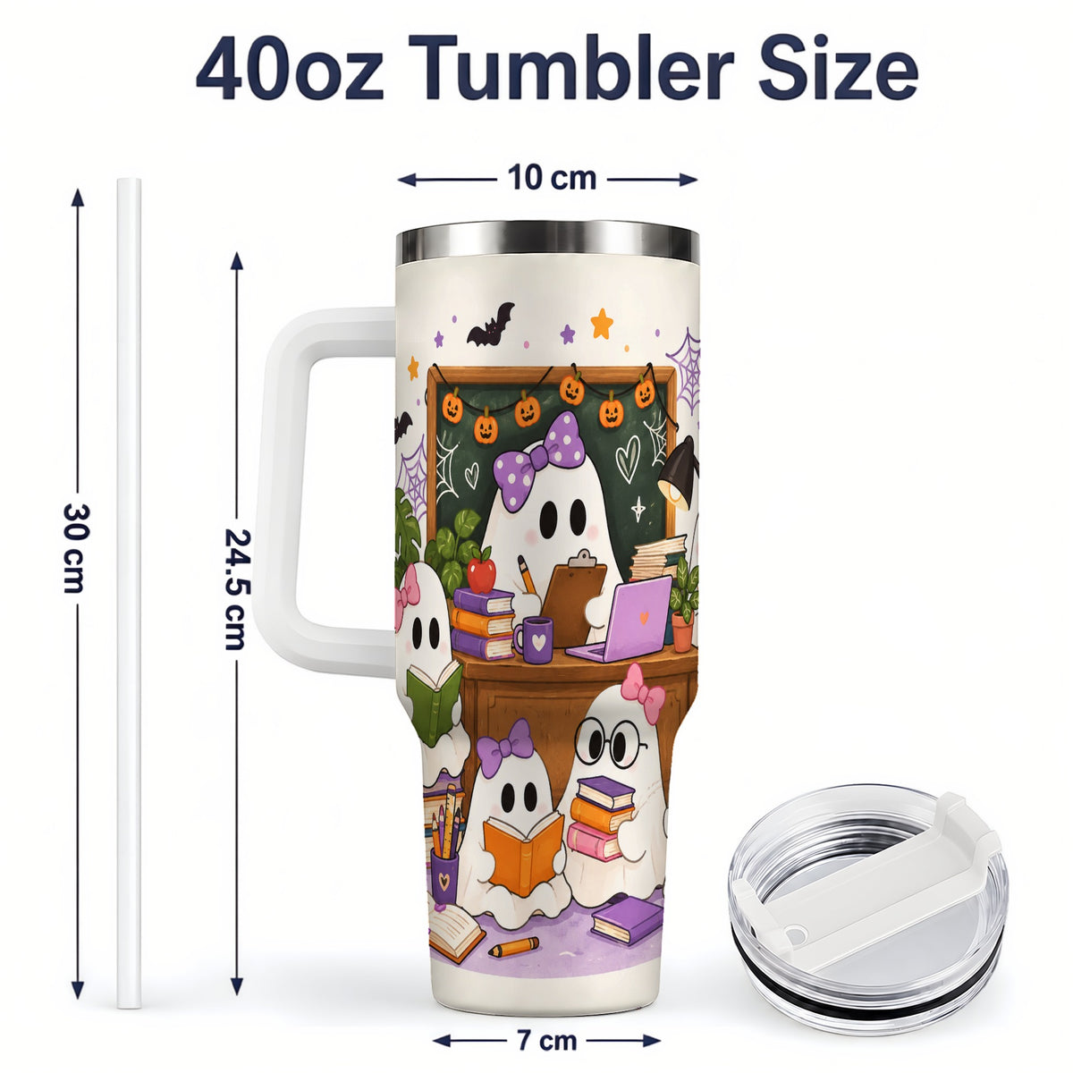 #pl[40oz|White] Cute Ghost Classroom Halloween 40oz Tumbler