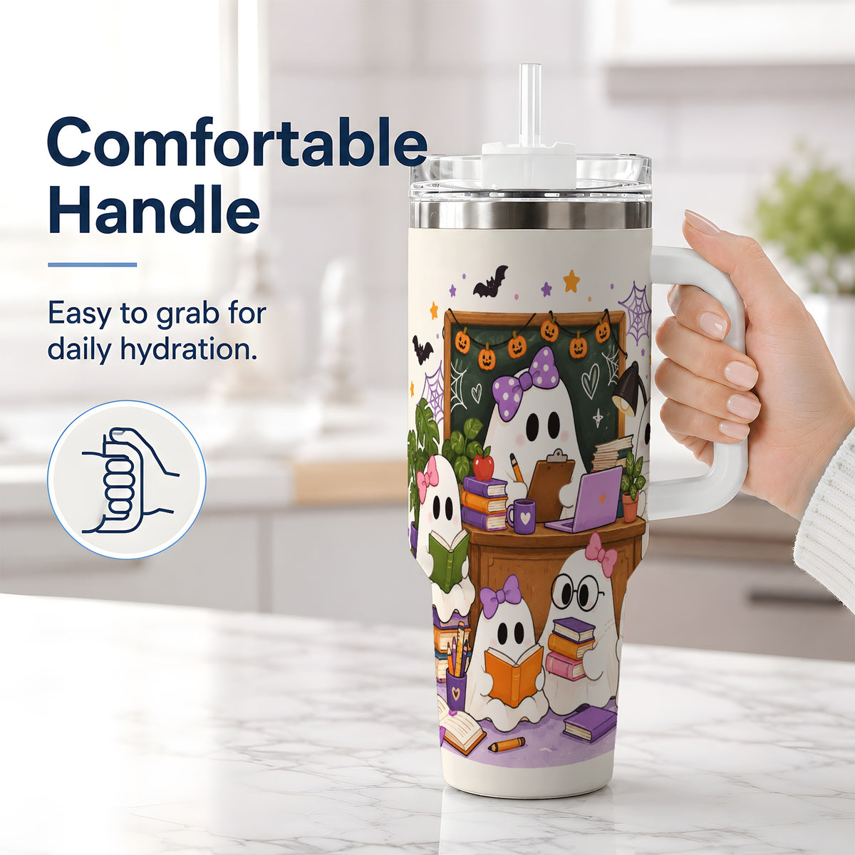 #pl[40oz|White] Cute Ghost Classroom Halloween 40oz Tumbler