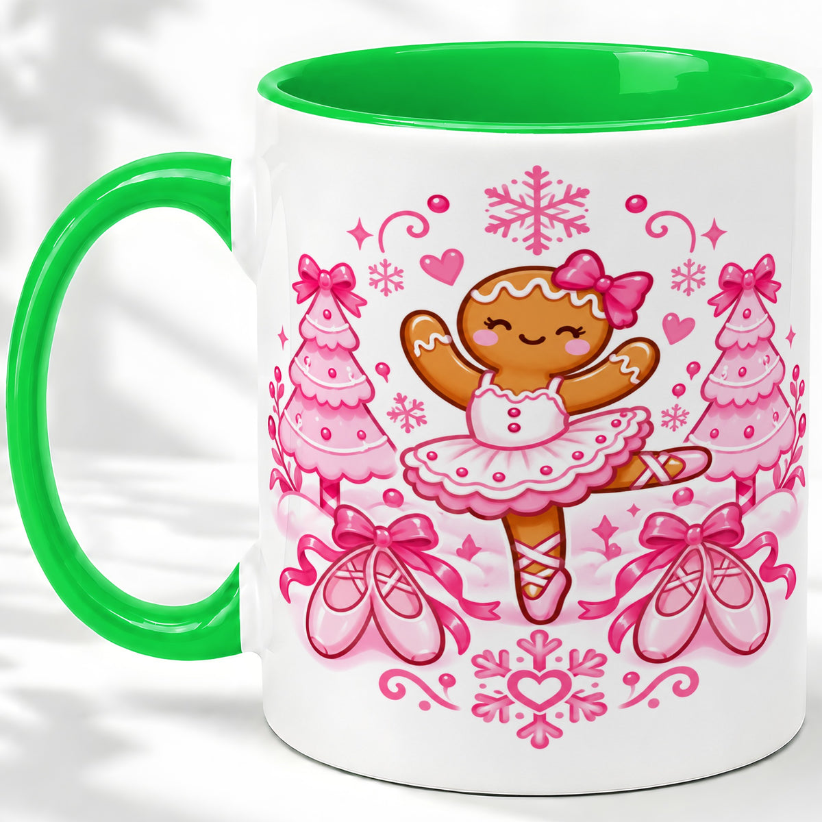 #pl[11oz|Green] Gingerbread Ballerina Christmas Ceramic Mug for Ballet Lovers