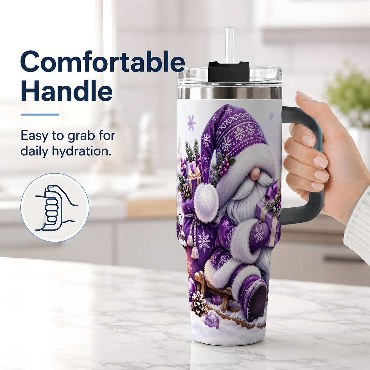 #pl[40oz|Black] Purple Christmas Gnome 40oz Tumbler with Winter Artwork
