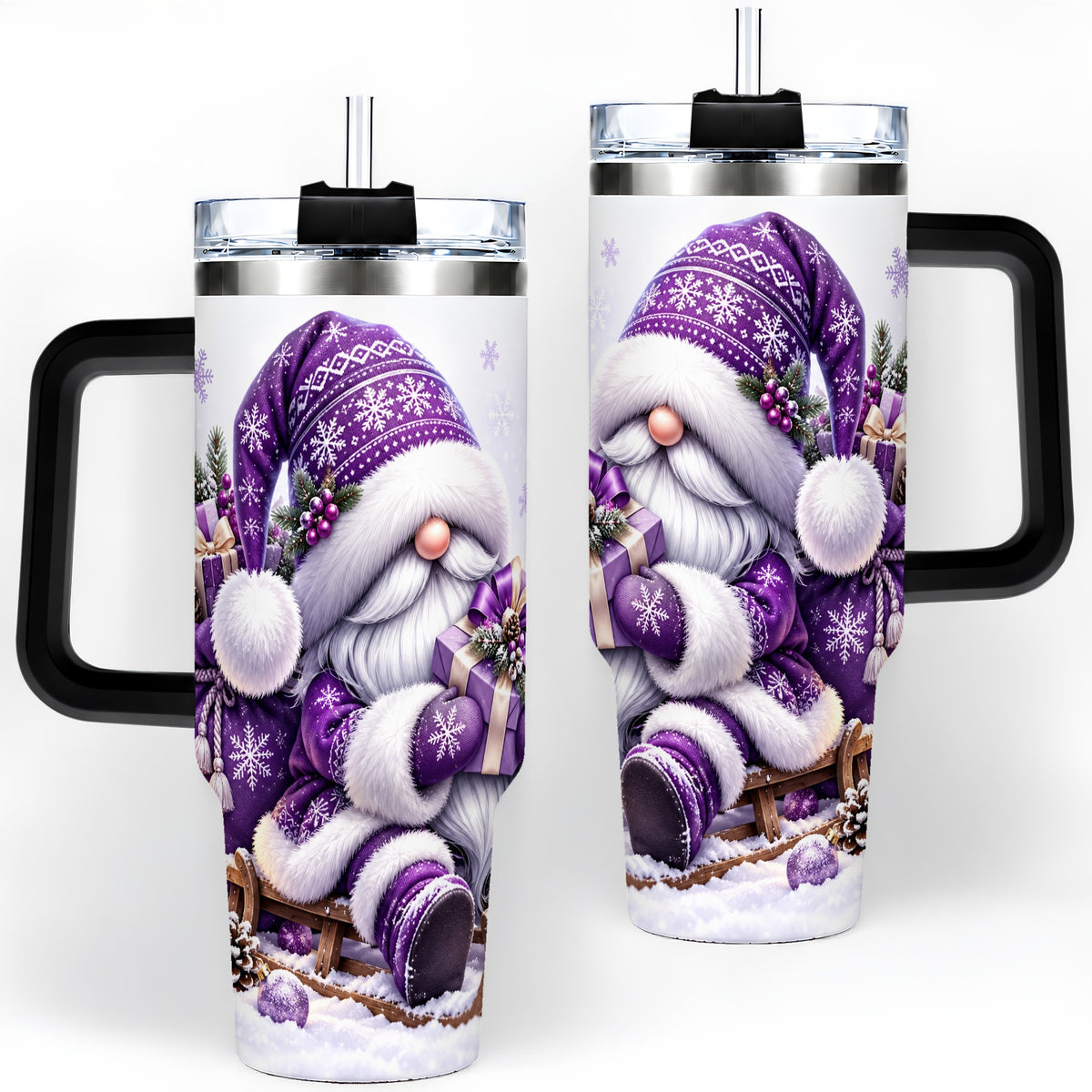 #pl[40oz|Black] Purple Christmas Gnome 40oz Tumbler with Winter Artwork