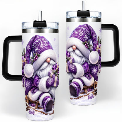 #pl[40oz|Black] Purple Christmas Gnome 40oz Tumbler with Winter Artwork