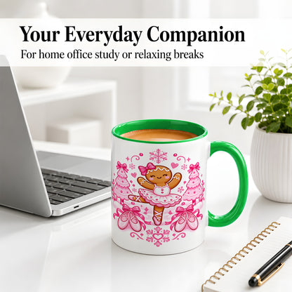#pl[11oz|Green] Gingerbread Ballerina Christmas Ceramic Mug for Ballet Lovers