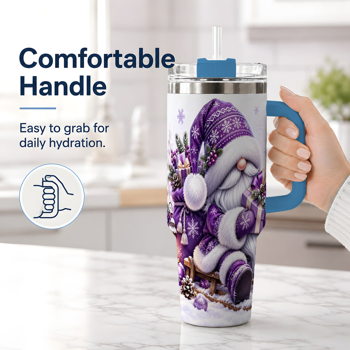 #pl[40oz|Blue] Purple Christmas Gnome 40oz Tumbler with Winter Artwork