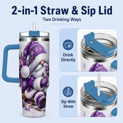 #pl[40oz|Blue] Purple Christmas Gnome 40oz Tumbler with Winter Artwork