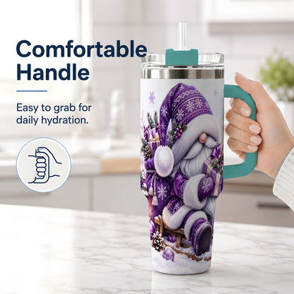 #pl[40oz|Green] Purple Christmas Gnome 40oz Tumbler with Winter Artwork