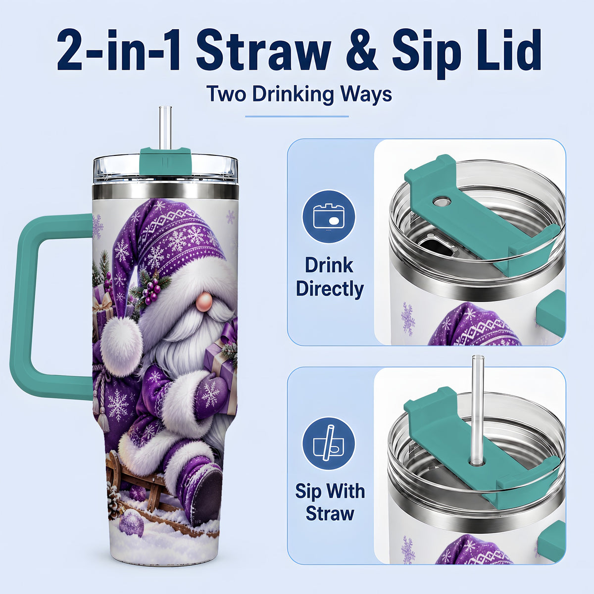 #pl[40oz|Green] Purple Christmas Gnome 40oz Tumbler with Winter Artwork