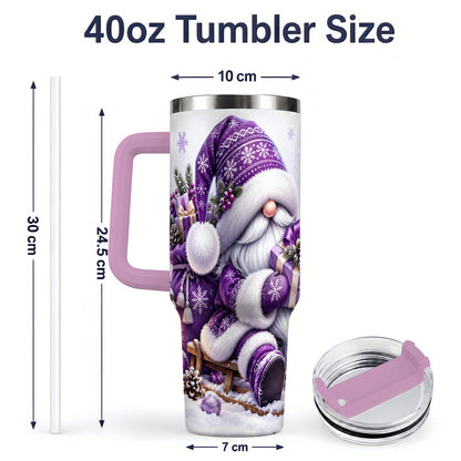 #pl[40oz|Pink] Purple Christmas Gnome 40oz Tumbler with Winter Artwork