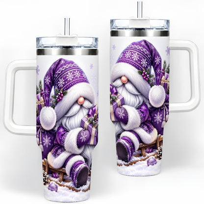 Purple Christmas Gnome 40oz Tumbler with Winter Artwork