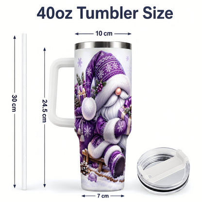 #pl[40oz|White] Purple Christmas Gnome 40oz Tumbler with Winter Artwork