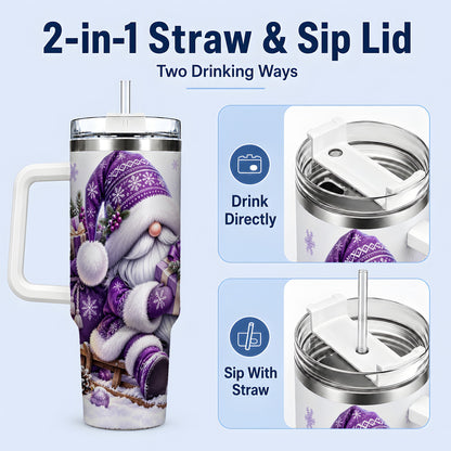 #pl[40oz|White] Purple Christmas Gnome 40oz Tumbler with Winter Artwork