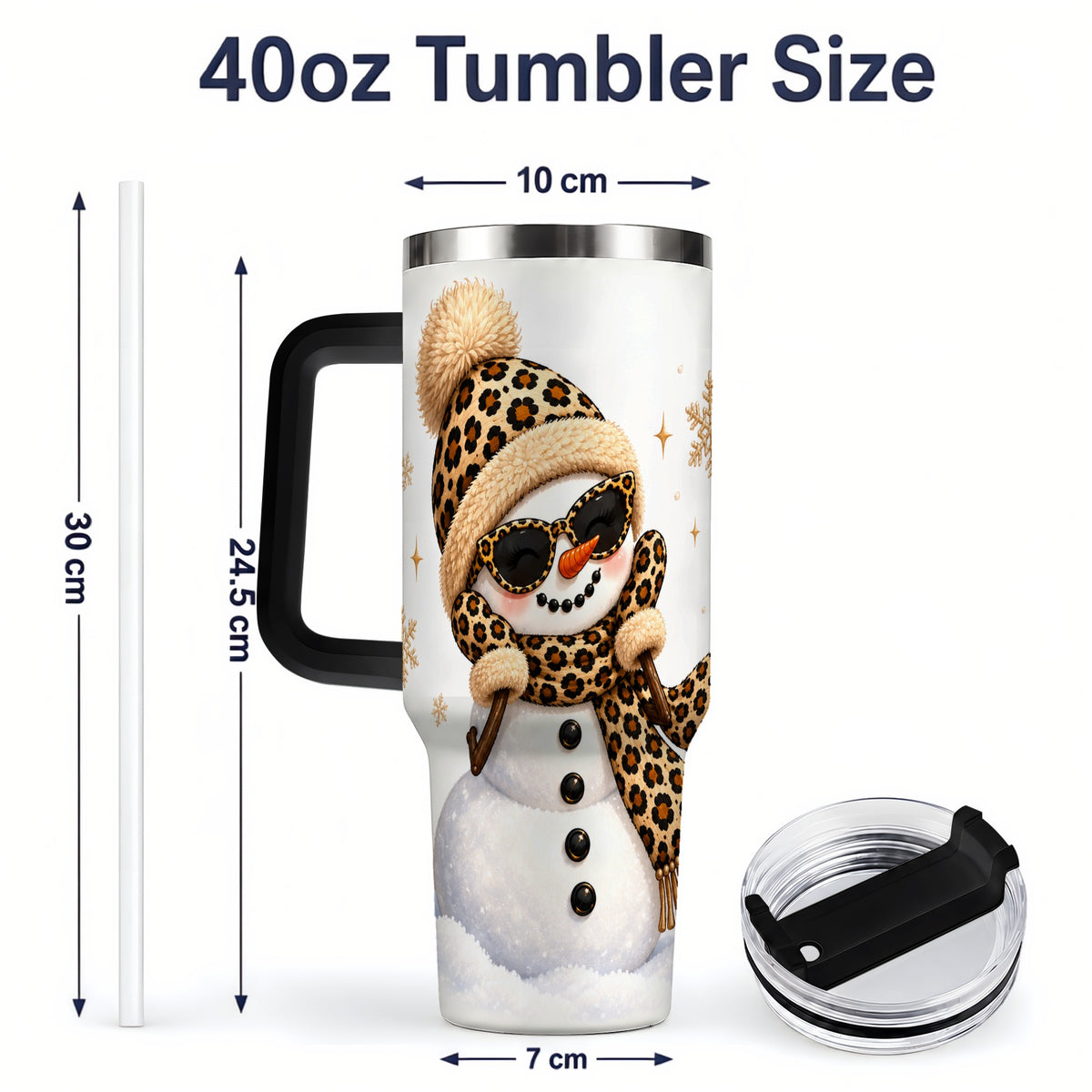 #pl[40oz|Black] Leopard Snowman Winter 40oz Tumbler with Animal Print Artwork
